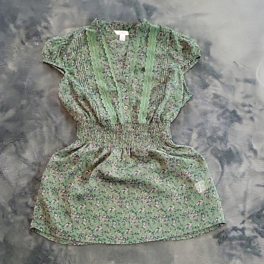 Candies Green Floral Peplum Top Size XS